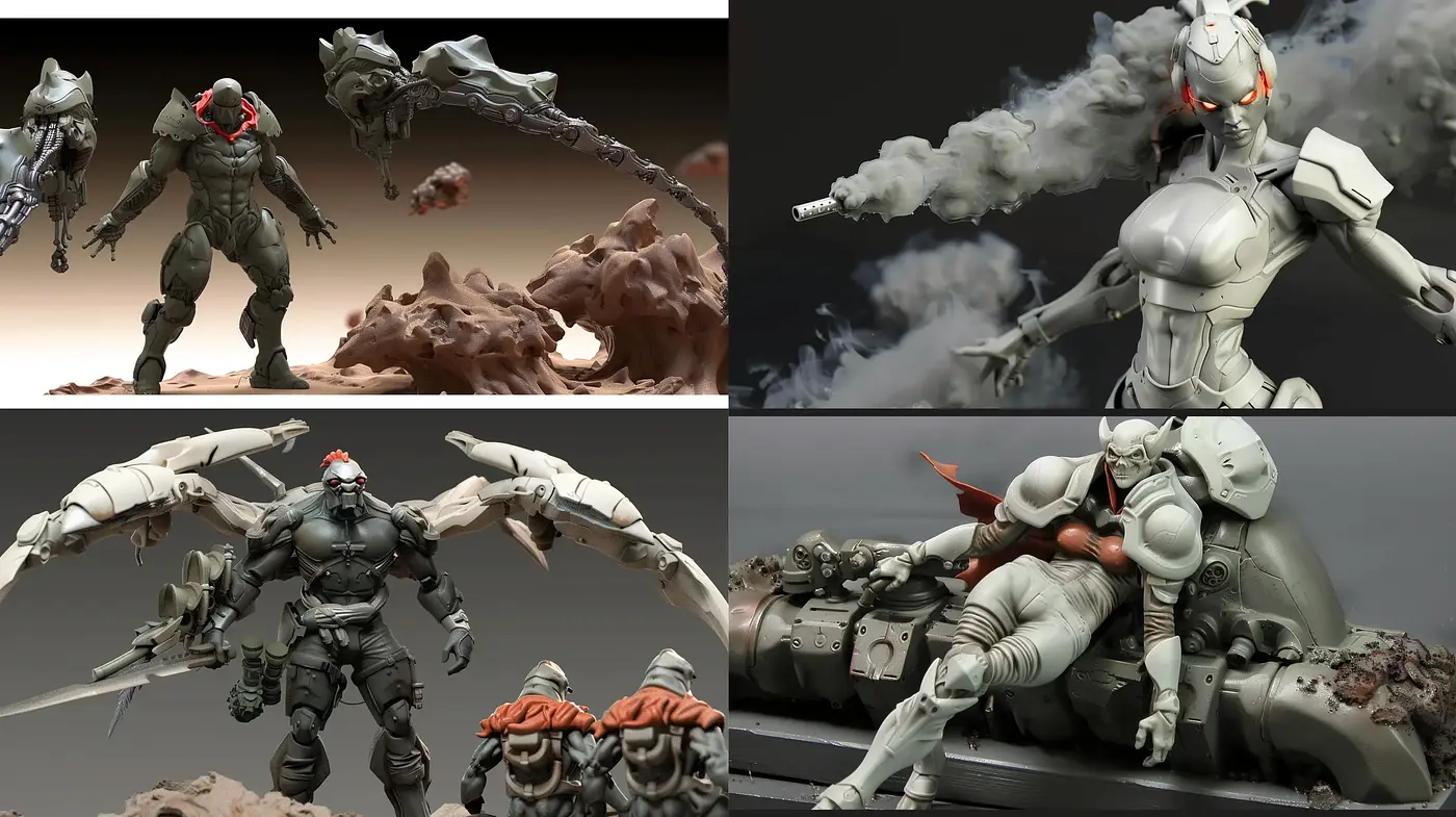 Futuristic Mechanized Warriors in Monochromatic Hues - Midjourney sref style