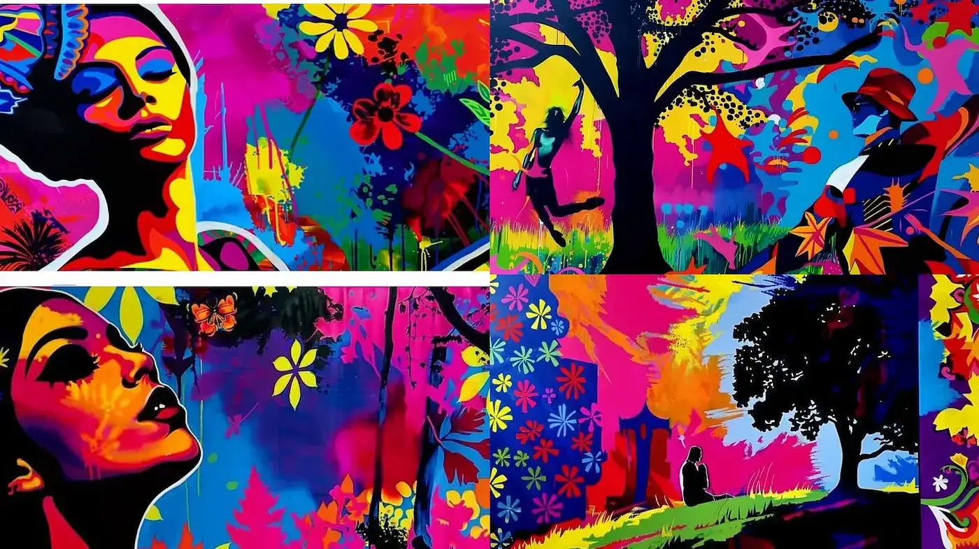 Vibrant and Whimsical Expressionism with Floral Elements - Midjourney sref style