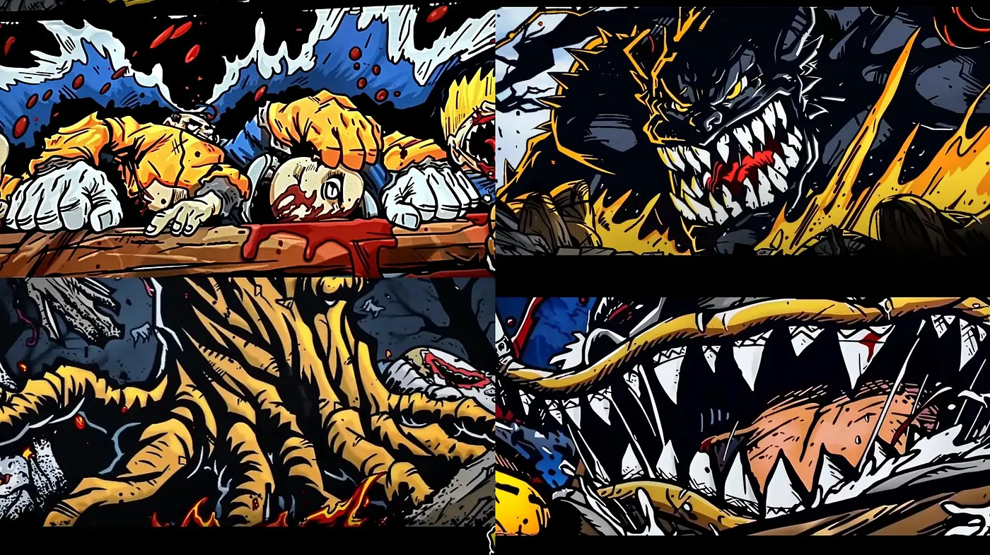 Dynamic Comic Book Explosiveness and Vibrant Tension - Midjourney sref style