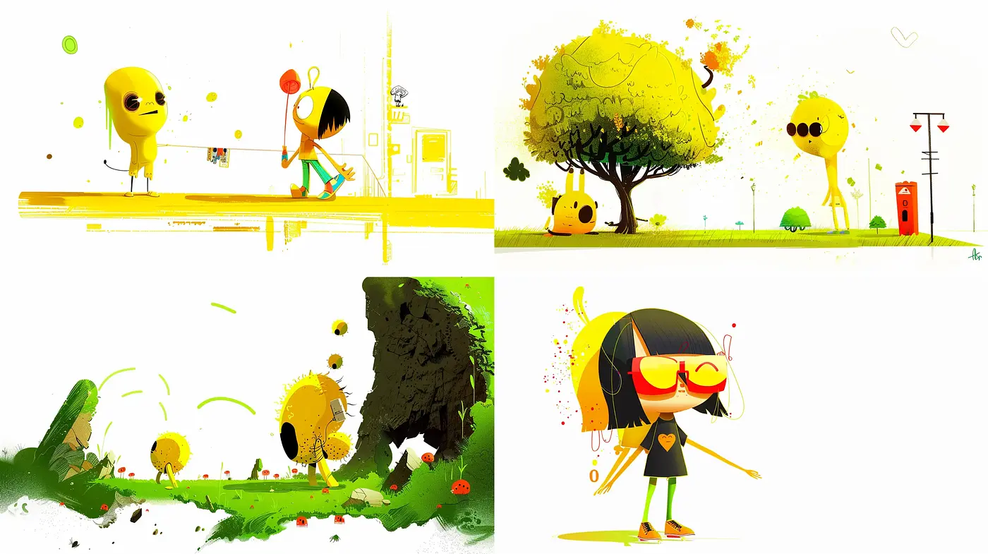 Whimsical Splashes of Color with a Stylized and Playful Essence - Midjourney sref style