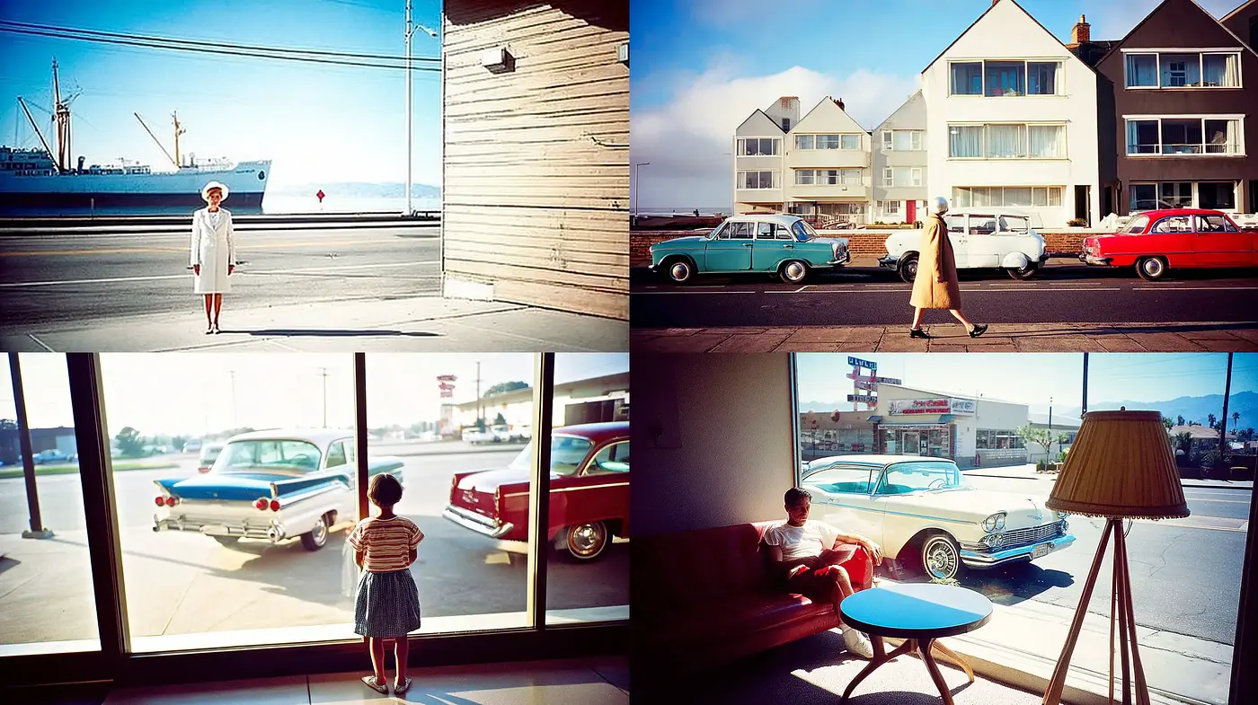 Vibrant Mid-Century Modern Aesthetic with Nostalgic Undertones - Midjourney sref style