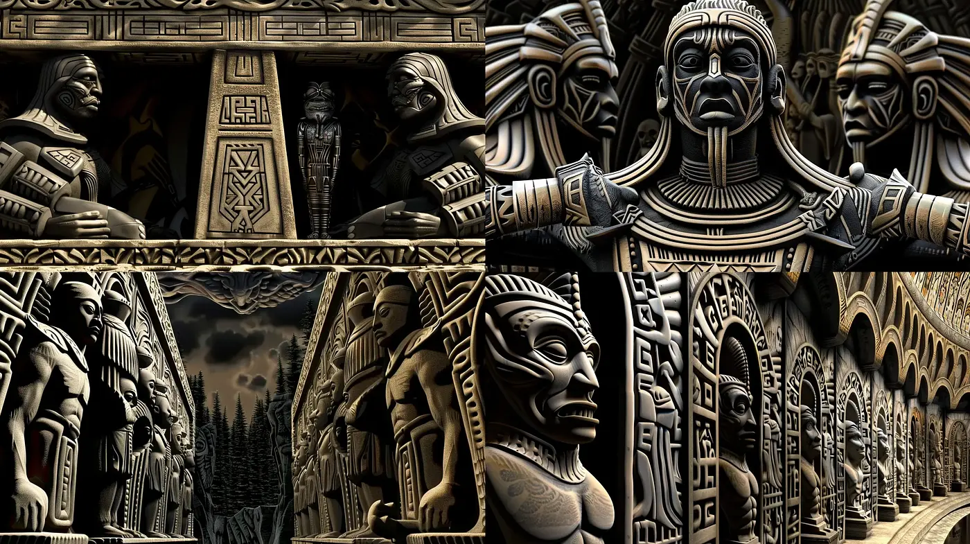 Ethereal Chiaroscuro: A Daedalian Study of Texture and Shadow - Midjourney sref style