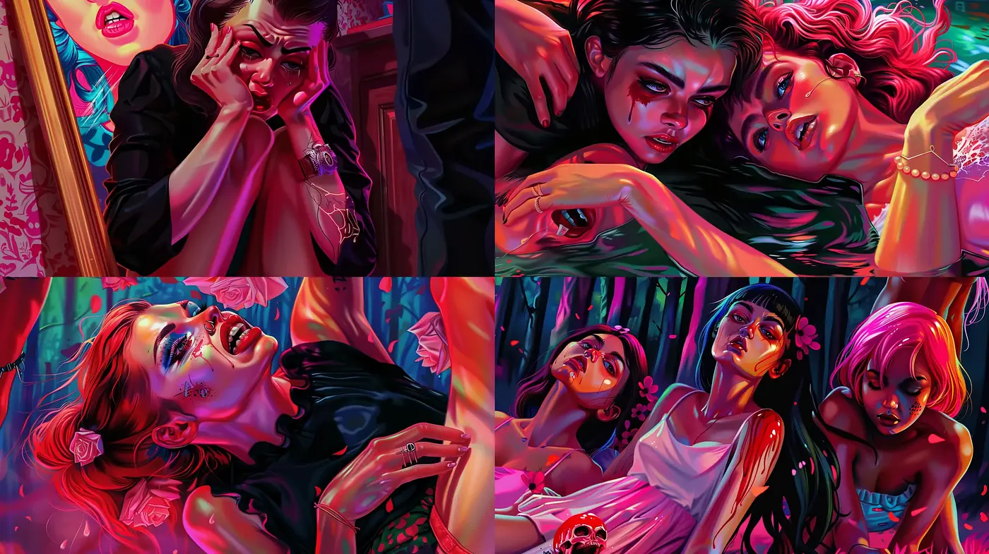 Surreal Neon Nights: A Vivid Convergence of Emotional Intensity and Dream-like Ambiance - Midjourney sref style