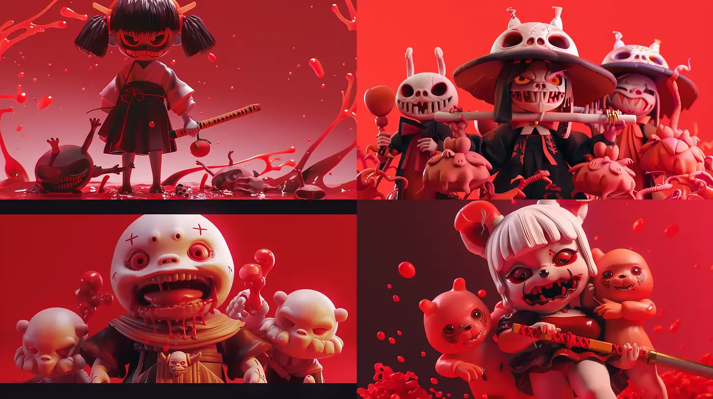 Eerie Crimson Tales: A Study in Surreal and Macabre Imagery - Midjourney sref style