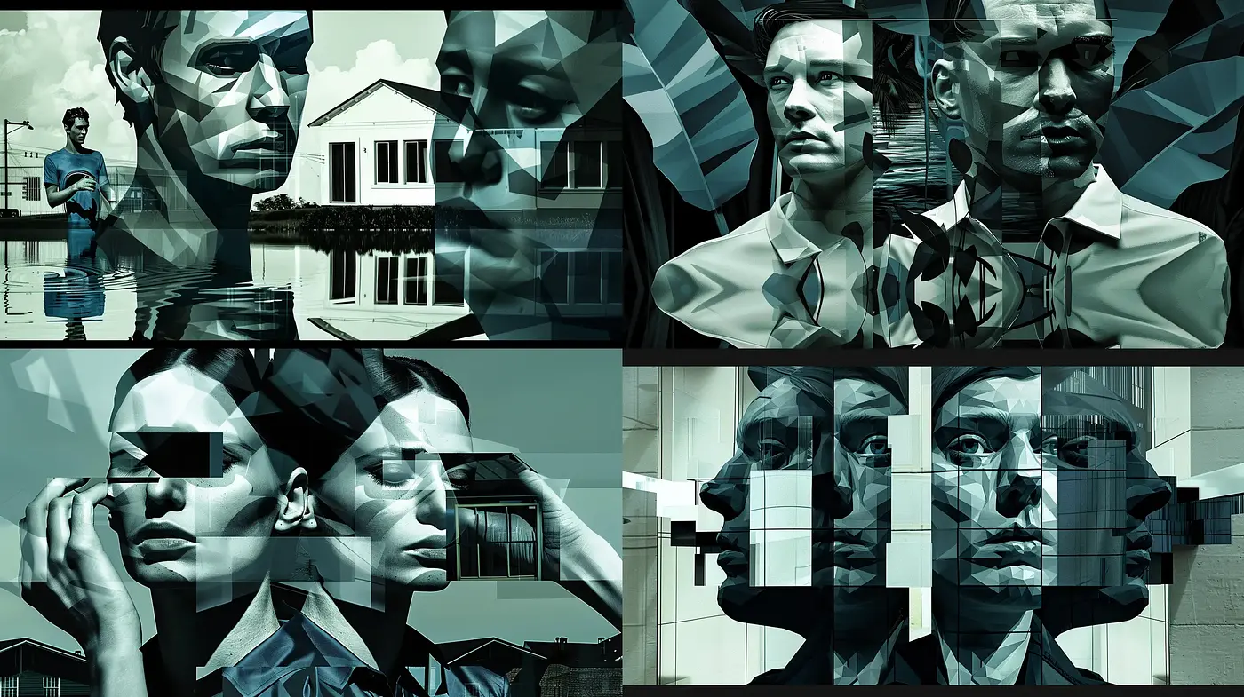 Fragmented Perceptions in Monochrome Reflections - Midjourney sref style
