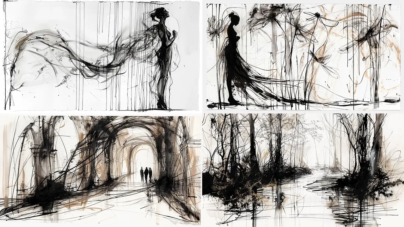 Abstract Expressionist Brushwork in Monochromatic Harmony - Midjourney sref style