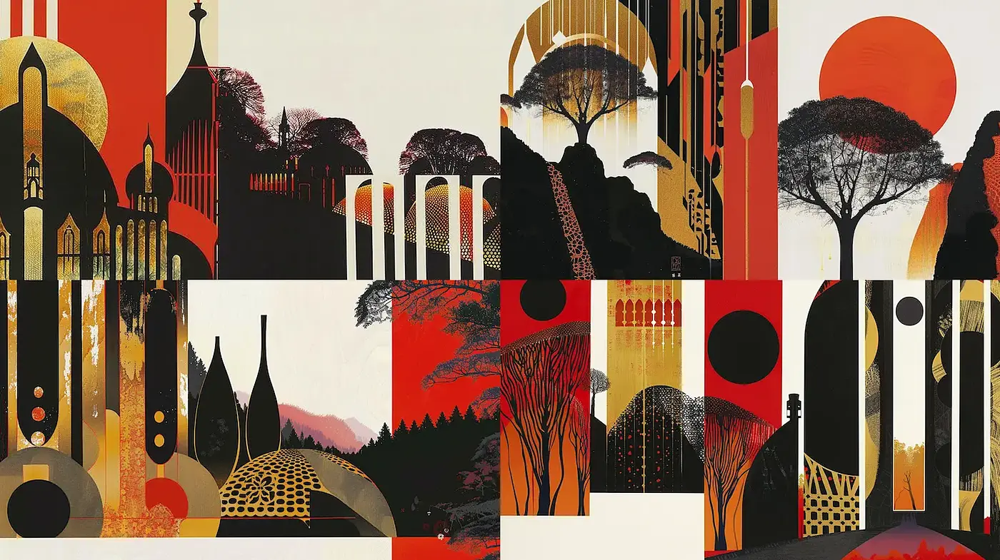 Harmonious Blend of Bold Visual Elements with a Design-centric Aesthetic - Midjourney sref style