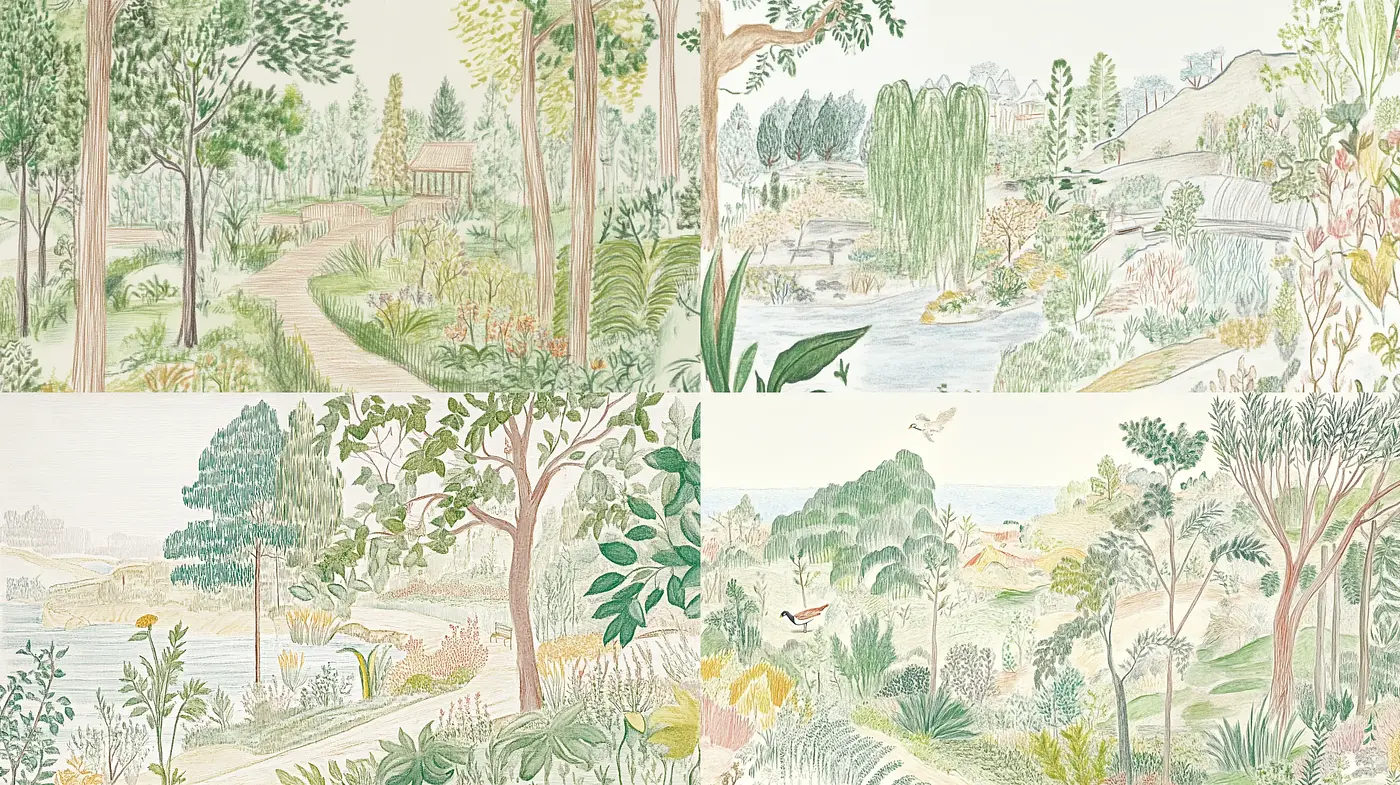 Serene Pastoral Dreamscapes: A Harmonious Integration of Nature and Tranquility - Midjourney sref style
