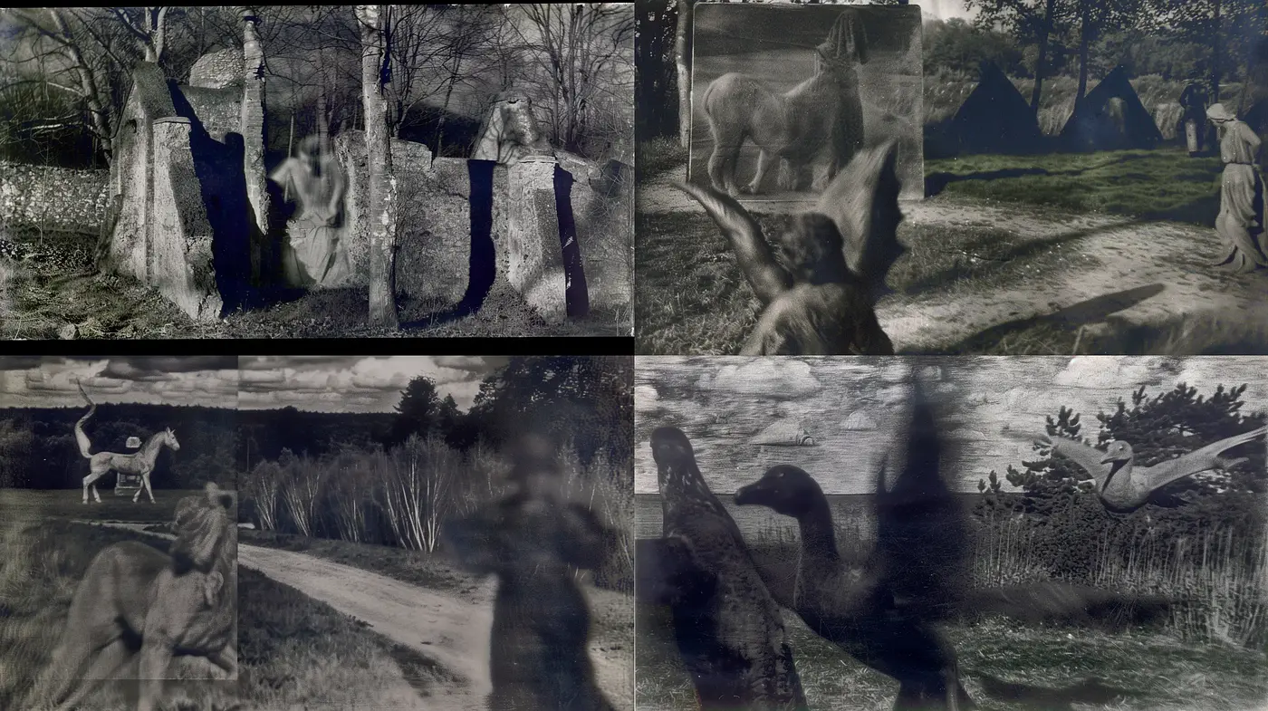 Ethereal Monochromatic Dreamscapes in Film Noir Ambiance - Midjourney sref style