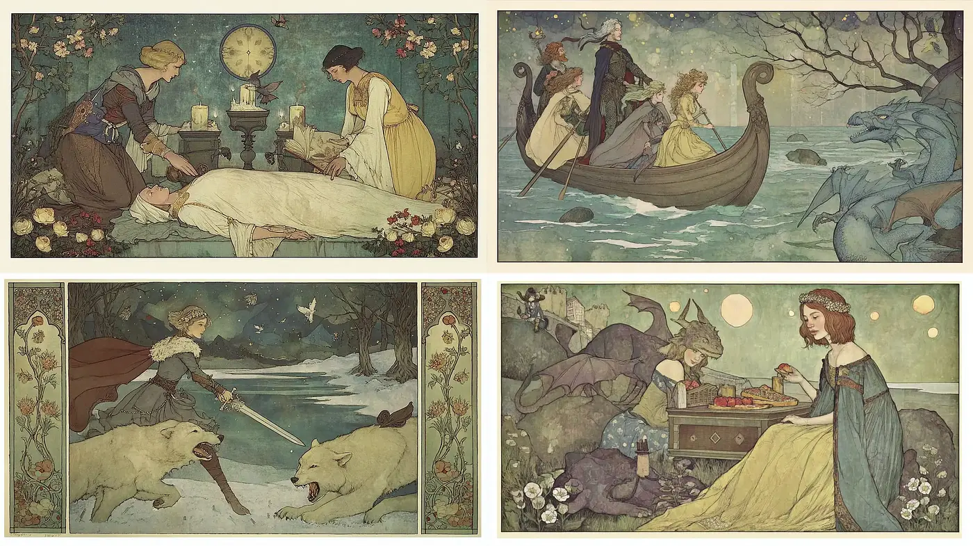 Enigmatic Art Nouveau Illustrations with a Mythical Essence - Midjourney sref style