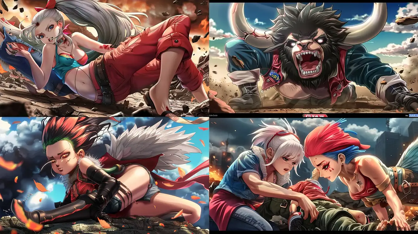 Dynamic Anime-Inspired Action Artwork with Vibrant Visual Storytelling - Midjourney sref style