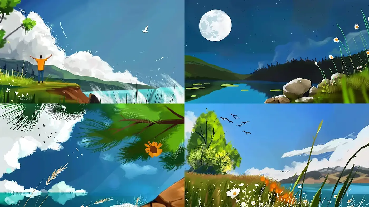 Vibrant and Lush Landscapes with an Illustrative Touch - Midjourney sref style