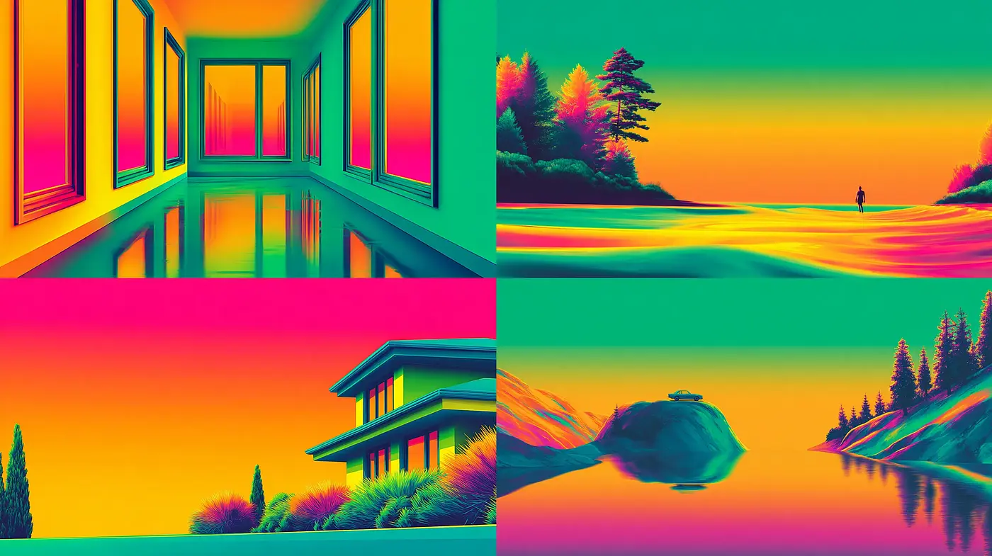 Vividly Dreamlike Landscapes with Futuristic Elements - Midjourney sref style