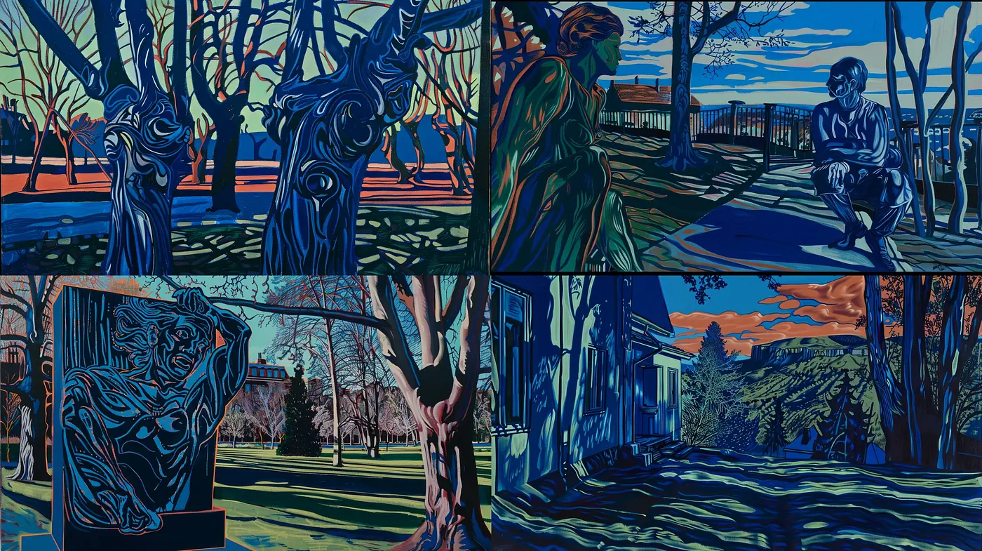Expressionist Contours and Vivid Contrasts: A Harmonized Dance of Color and Emotion - Midjourney sref style