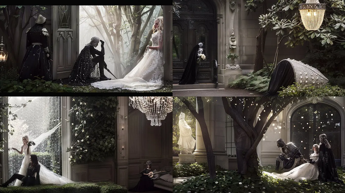Ethereal Woodland Elegance: A Harmonious Blend of Gothic Romanticism and Whimsical Nature - Midjourney sref style