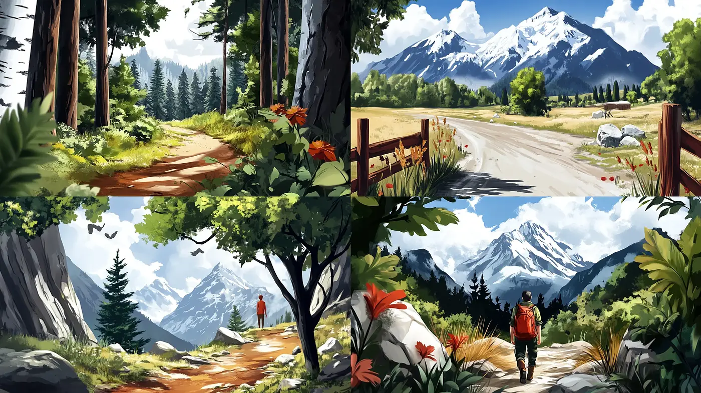 Consistent Alpine Serenity: A Harmonious Blend of Nature in Digital Brushwork - Midjourney sref style