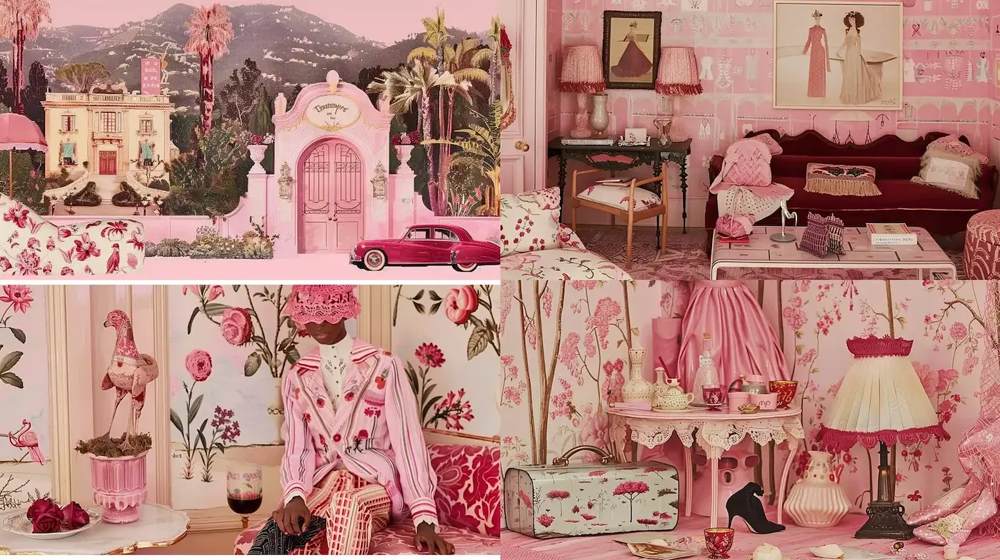 Whimsical Vintage Pink Aesthetic with Eclectic Elements - Midjourney sref style