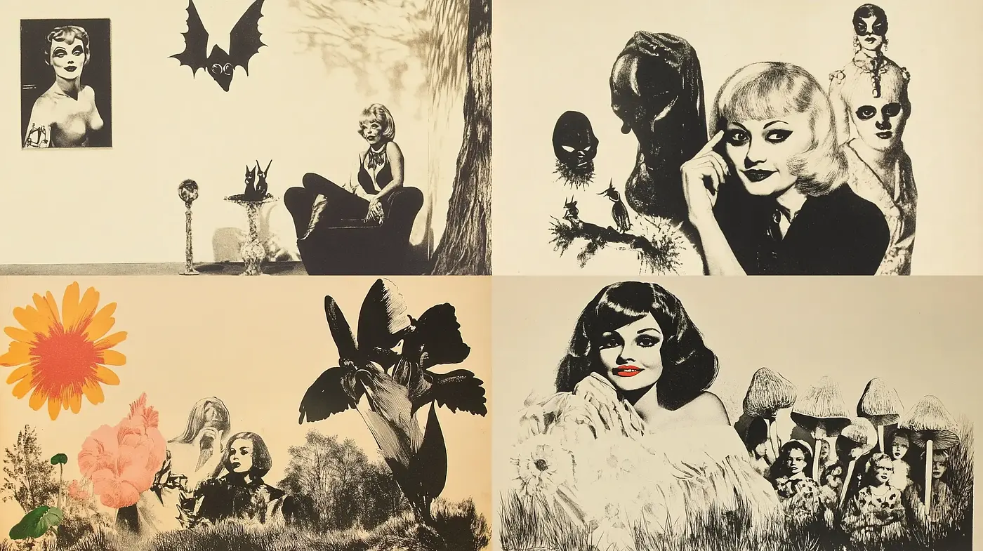 Eclectic Collage of Surreal Nostalgia and Vintage Glamour - Midjourney sref style