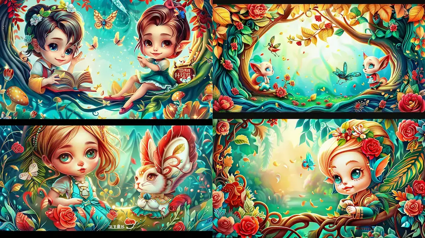 Charming Whimsical Illustrations with a Vibrant Nature Motif - Midjourney sref style