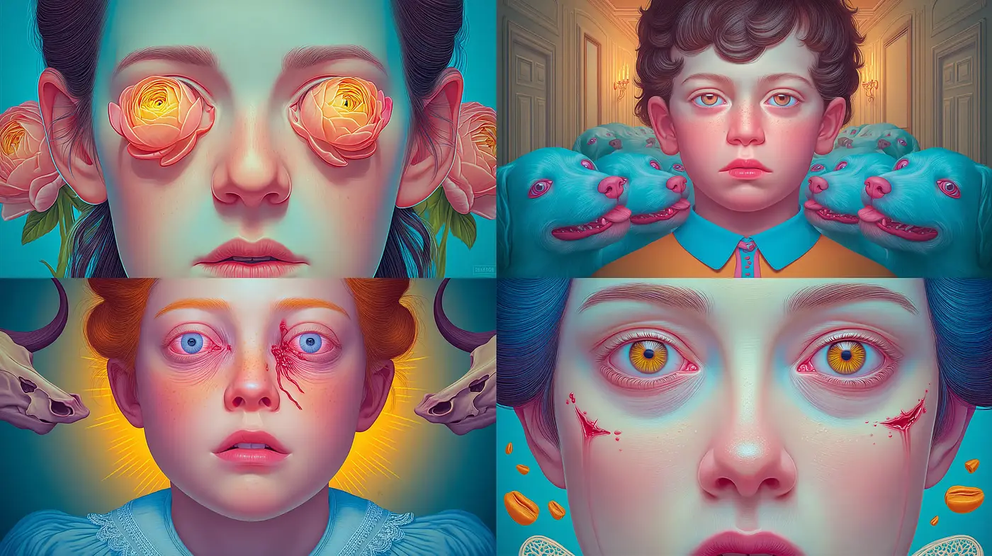Surreal Exploration of Youth: Symbolism and Emotion in Vivid Detail - Midjourney sref style