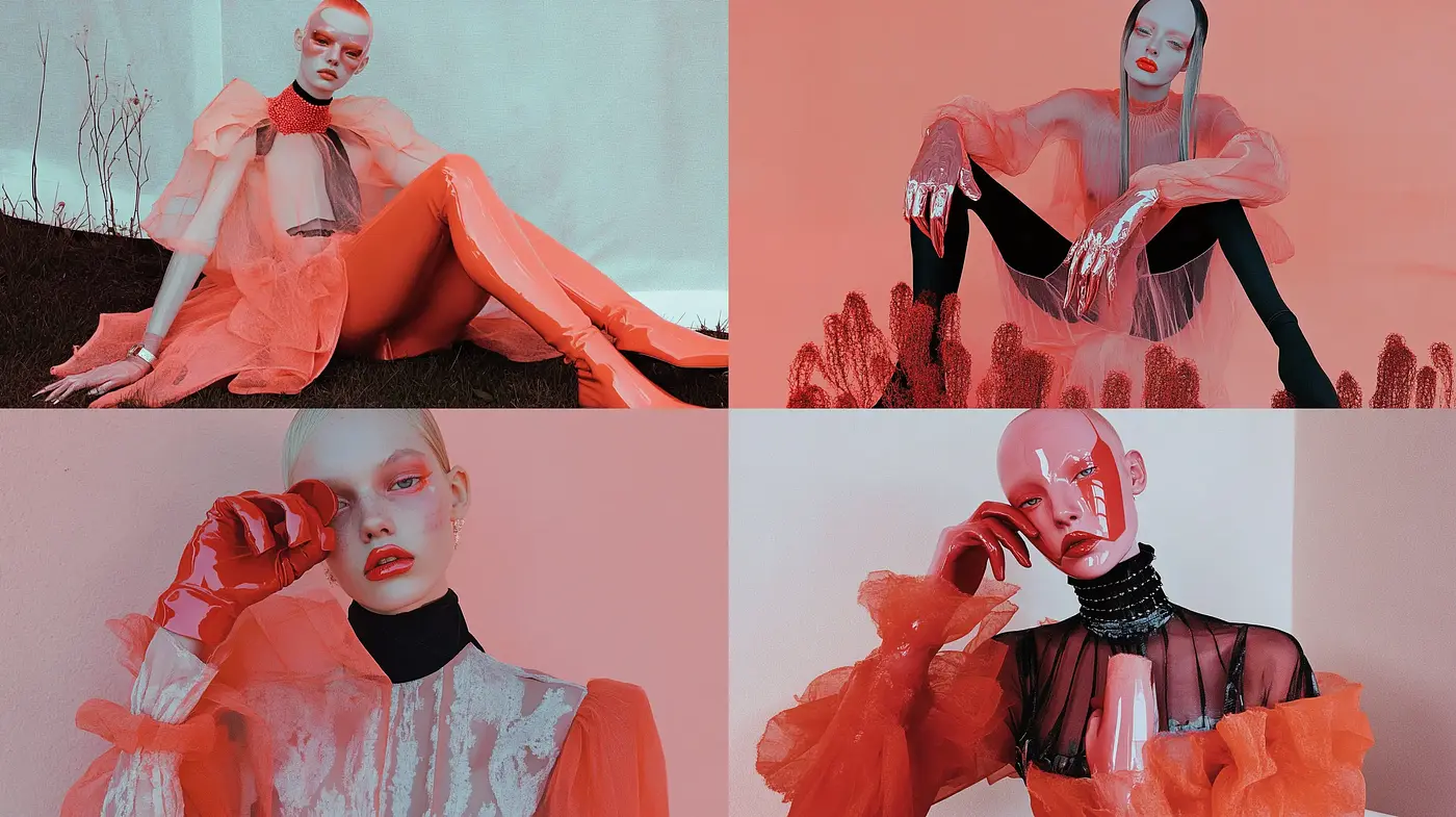Monochromatic Crimson Elegance with Surrealist Overtones - Midjourney sref style