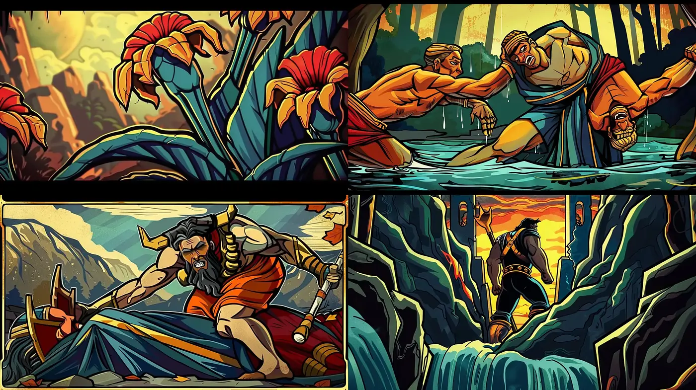 Mythical Epoch Tales in Stylized Comic Artistry - Midjourney sref style