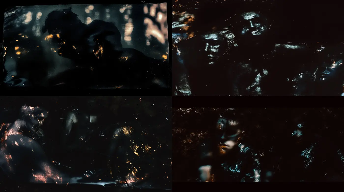 Submerged Shadows: A Darkly Luminous Fusion of Texture and Mystery - Midjourney sref style