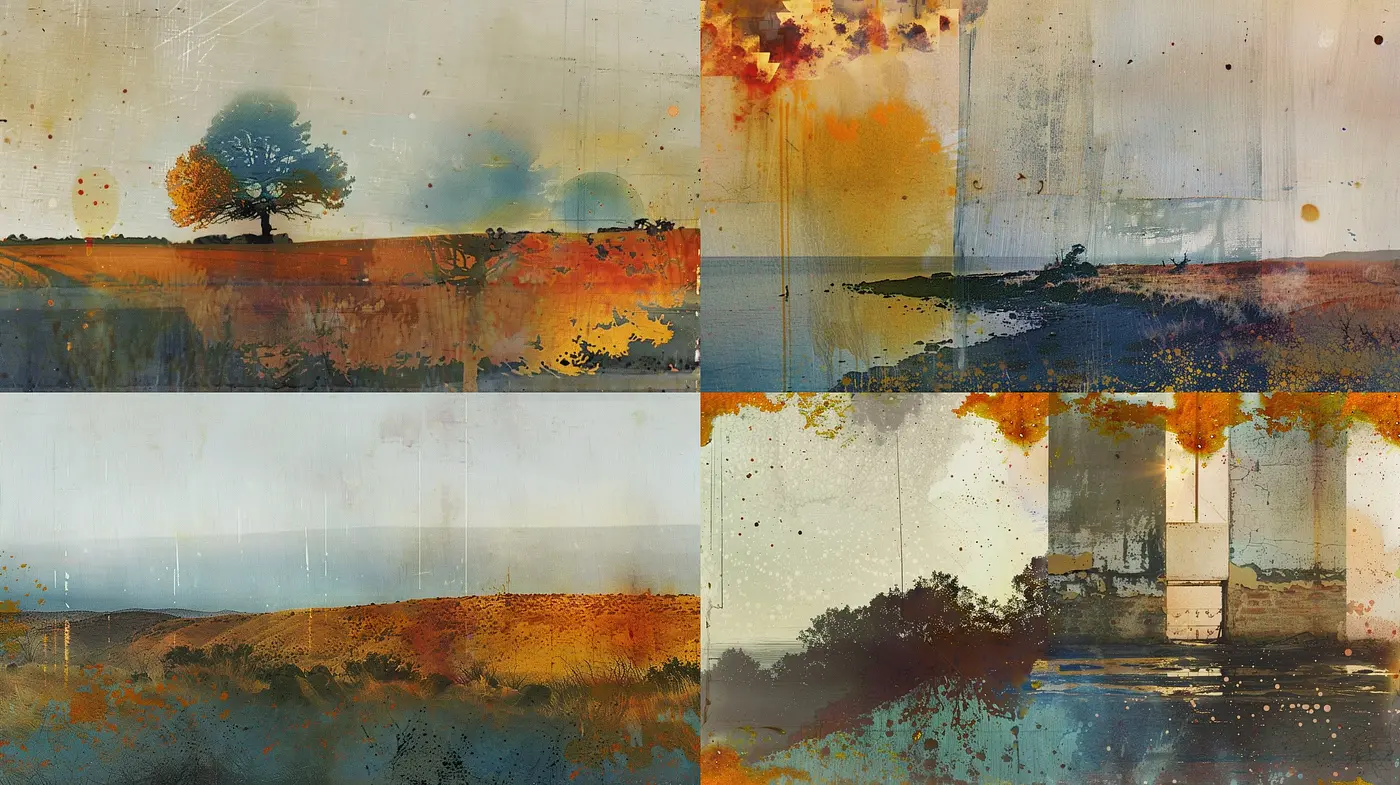 Ephemeral Tones of Fading Memories: A Meld of Textured Serenity and Abstract Contemplation - Midjourney sref style