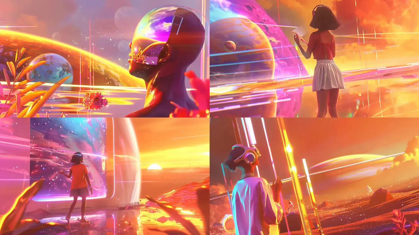 Synthesized Retrofuturism with Vibrant Cosmic Ambiance - Midjourney sref style