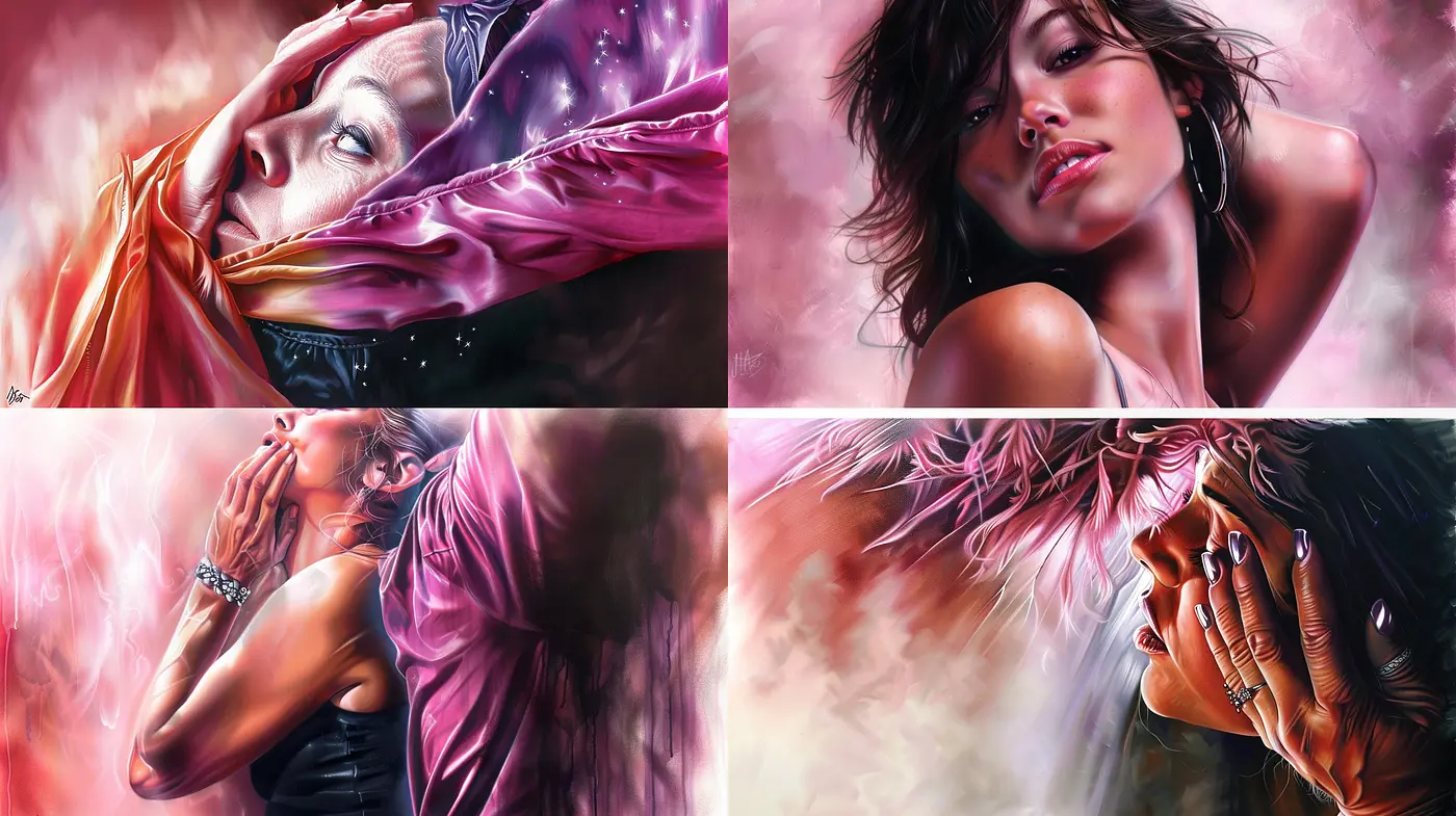 Vivid Elegance in Fluid Brushwork: An Exploration of Lively Color Dynamics and Textured Ambiance - Midjourney sref style