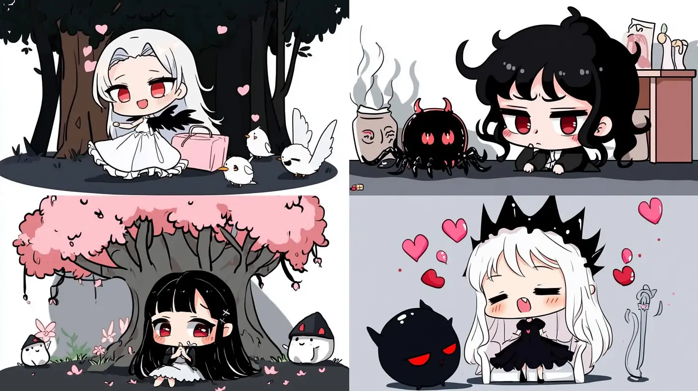 Chibi Gothic Whimsy: A Stylized Blend of Cute and Dark Elements - Midjourney sref style