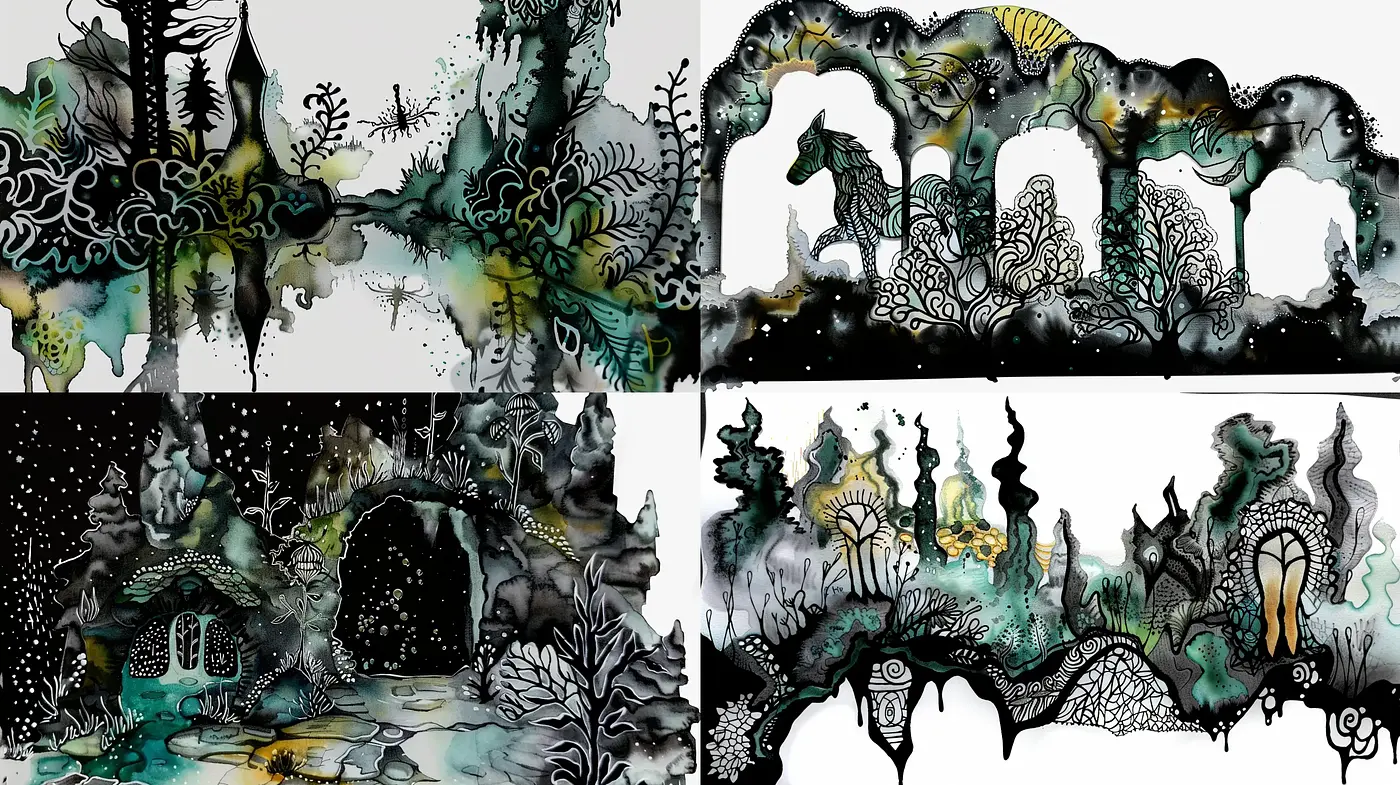 Ethereal Dreamscape Fusion with Surrealistic Hues and Organic Motifs - Midjourney sref style