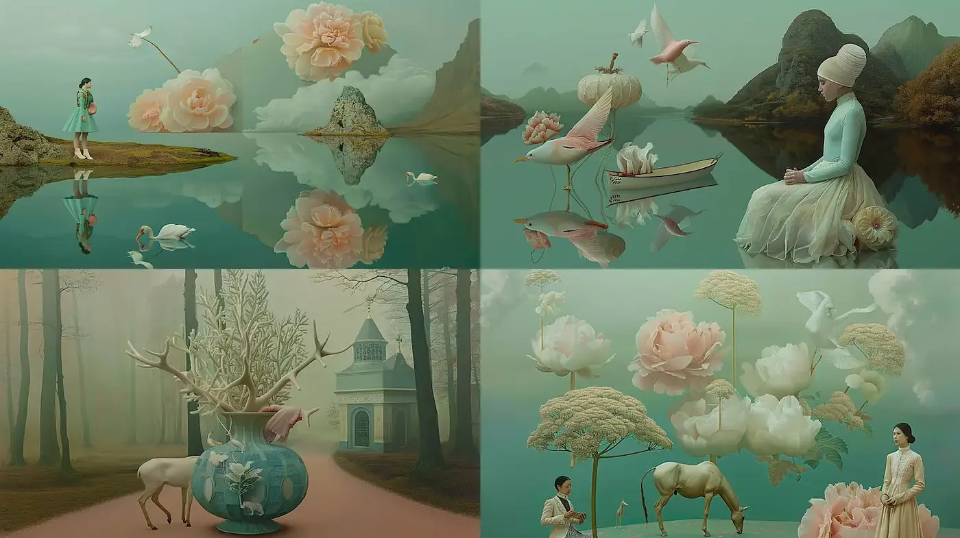 Ethereal Surrealism with a Soft Color Palette - Midjourney sref style