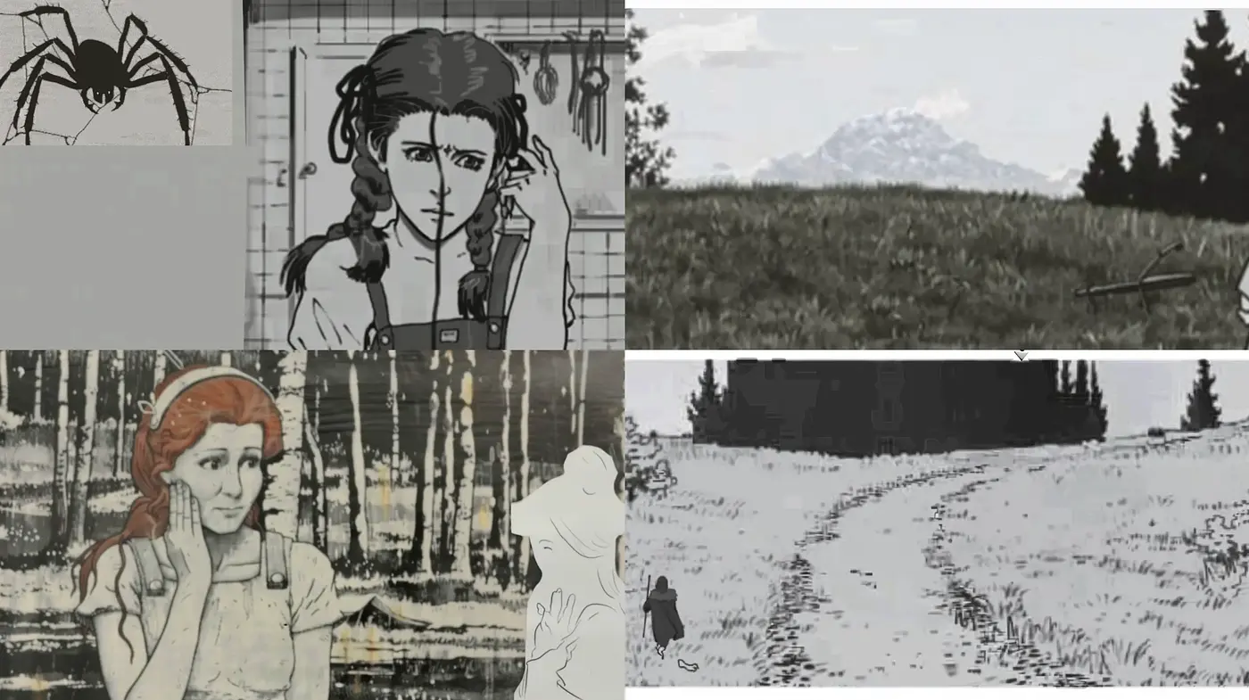 Monochrome Nostalgia with Illustrative Depth - Midjourney sref style