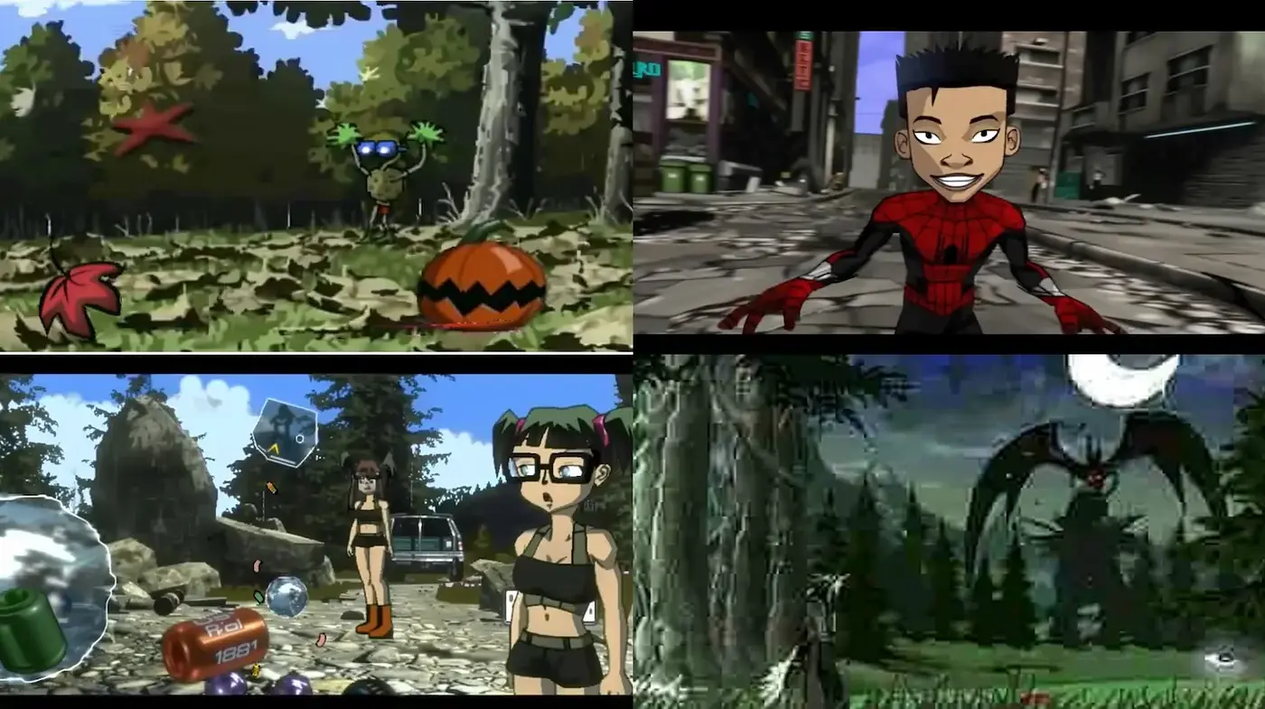 Dynamic and Playful Animated Scenes with Urban and Natural Themes - Midjourney sref style
