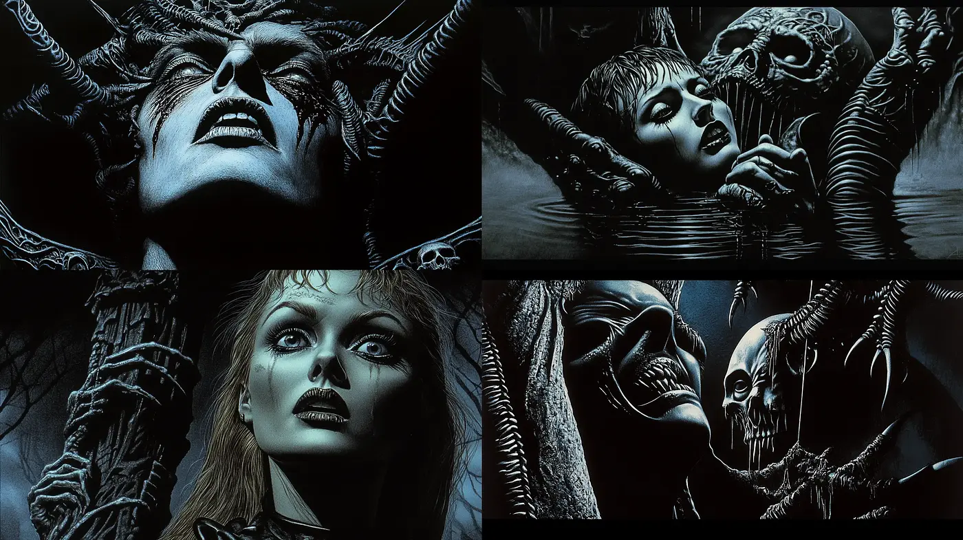 Gothic Elegance in Monochromatic Dreamscape - Midjourney sref style