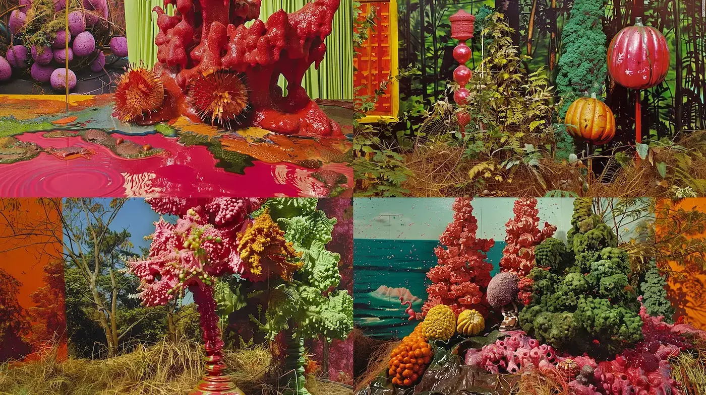 Vibrant Organic Surrealism with Textural Depth - Midjourney sref style