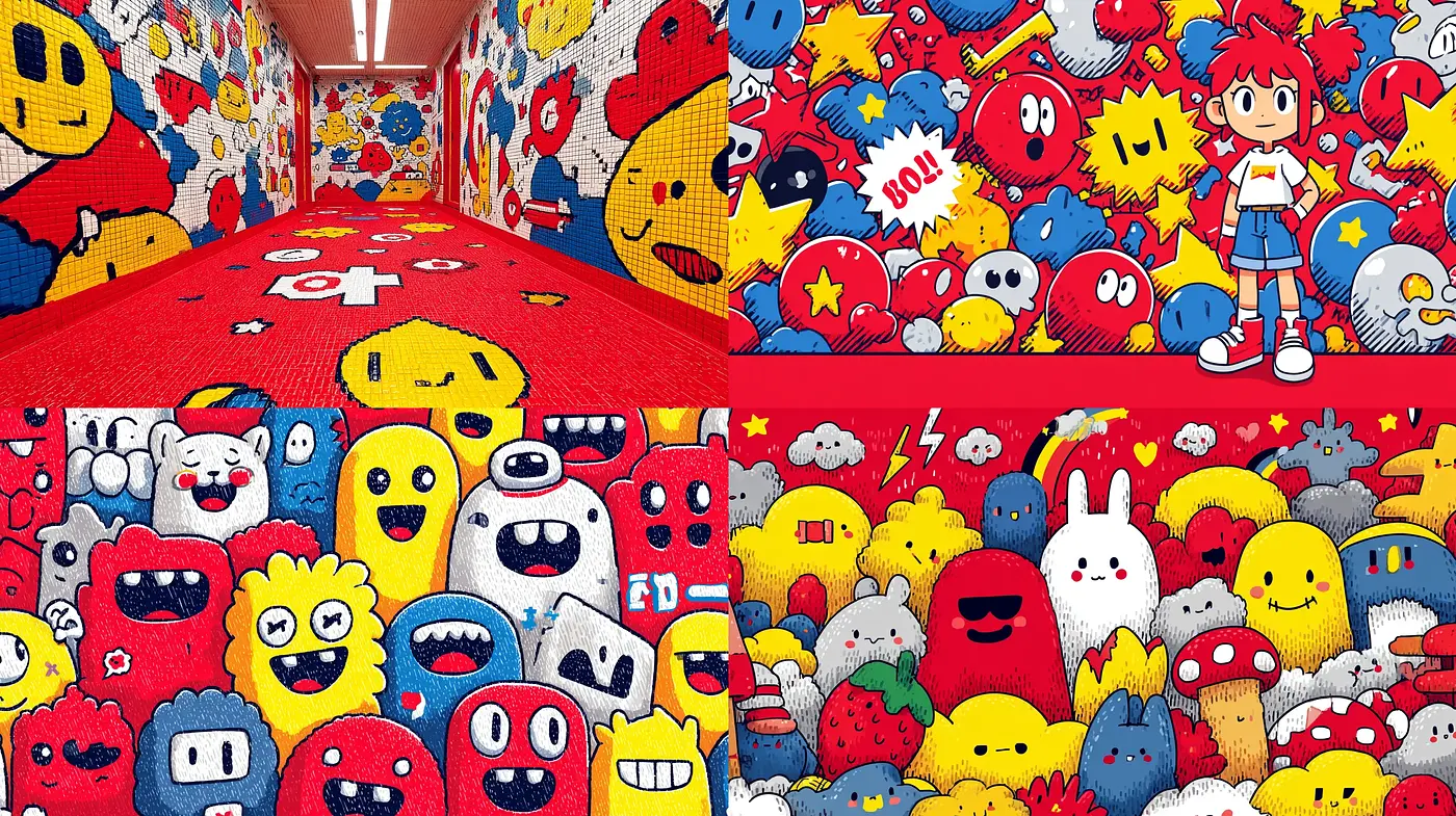 Vibrant cartoon-inspired pop art with whimsical characters - Midjourney sref style