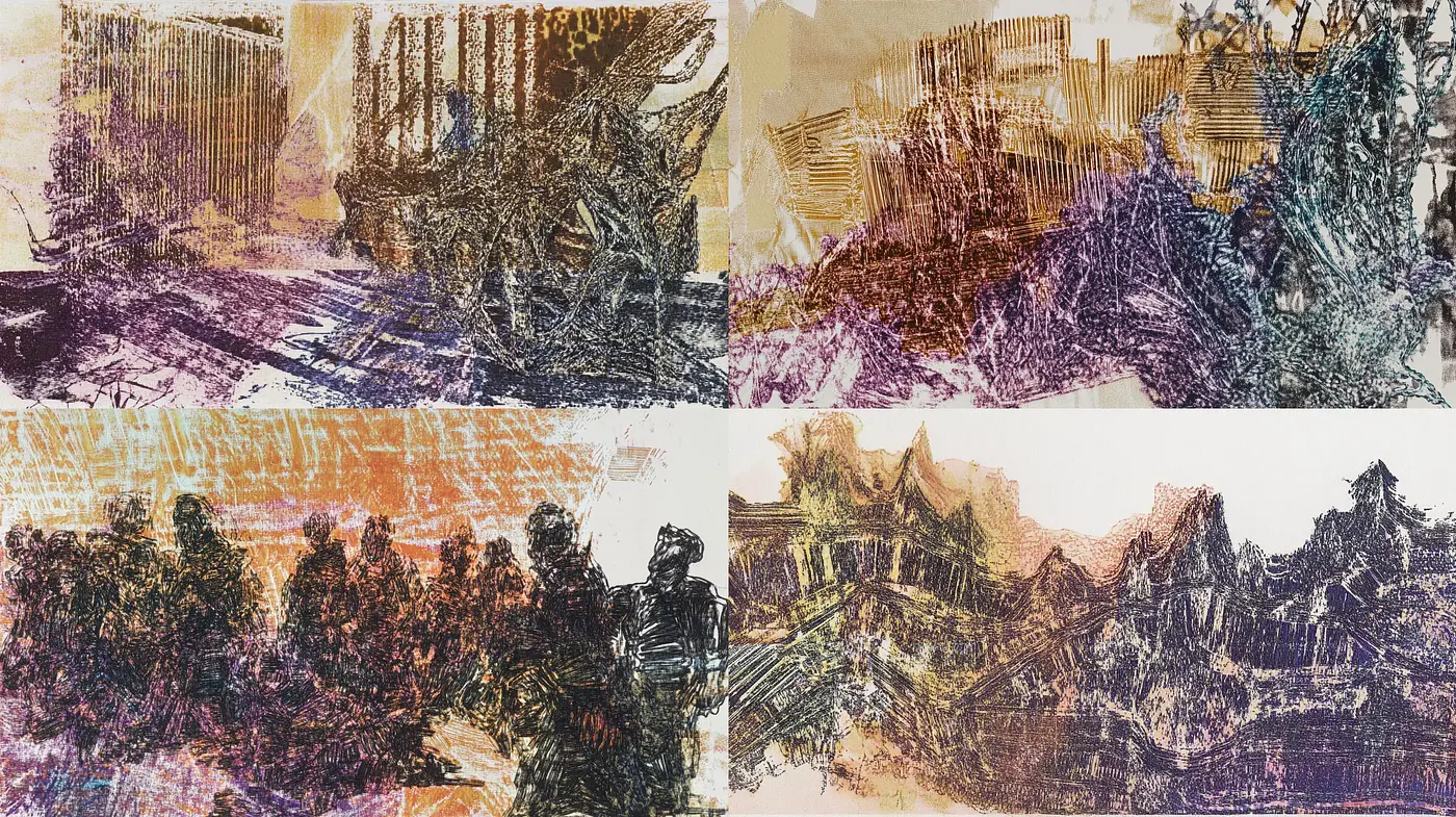 Abstract Textural Synthesis with Earthy Tones and Dynamic Strokes - Midjourney sref style