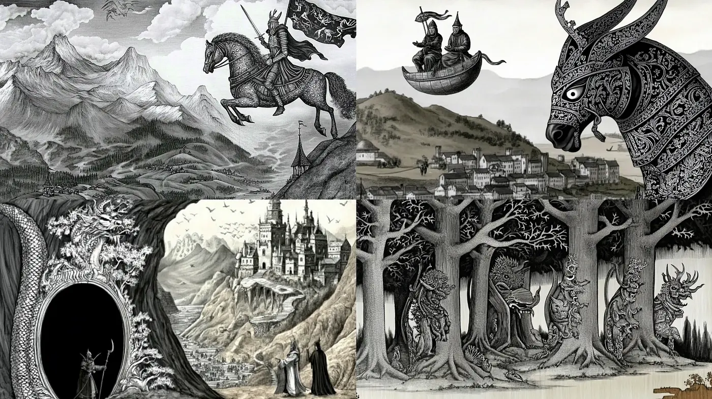 Monochromatic Mythos: An Homage to Ethereal Engraving Artistry - Midjourney sref style