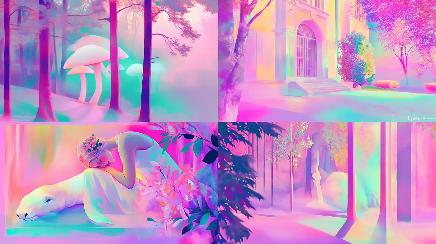 Dreamlike Pastel Hues Infusion with Surrealist Overtones - Midjourney sref style