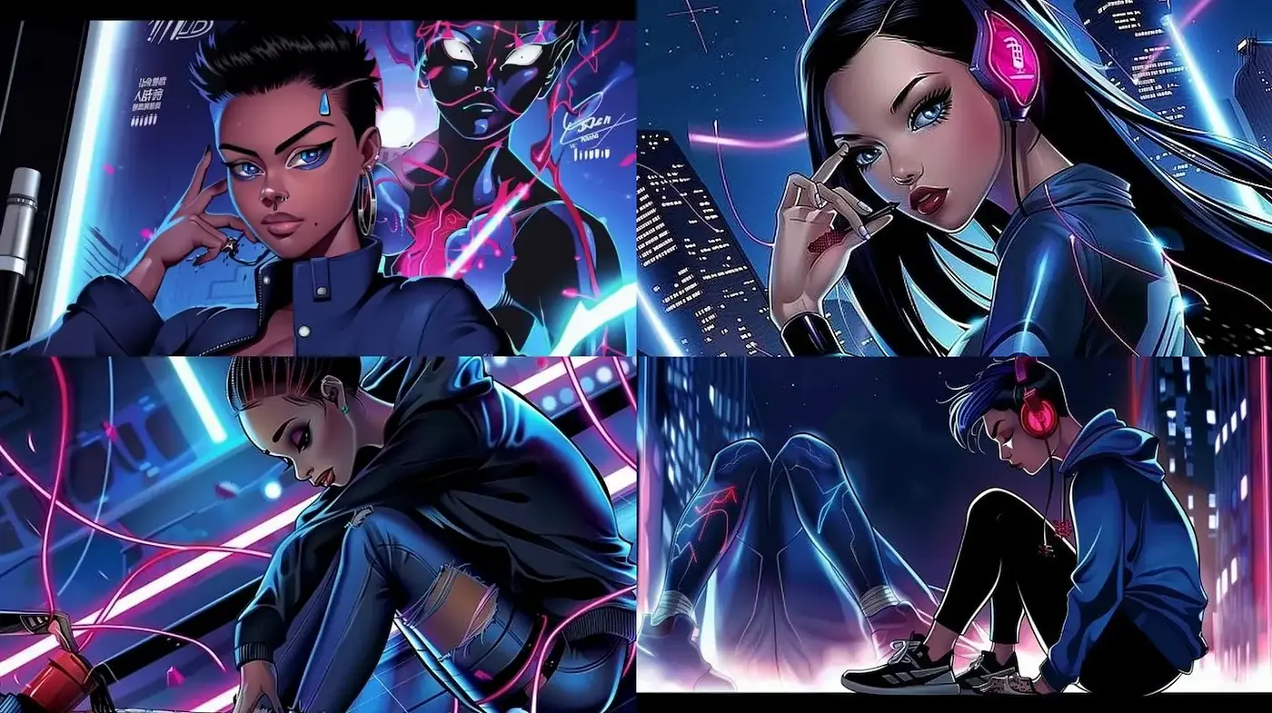 Futuristic Cyberpunk Aesthetic with Strong Character Expression - Midjourney sref style
