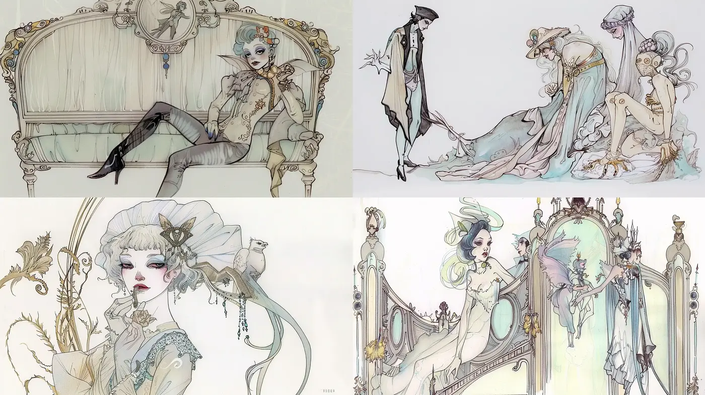 Ethereal Art Nouveau Elegance with Whimsical Flair - Midjourney sref style