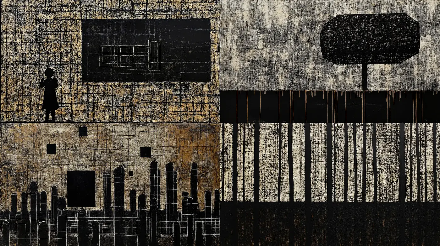 Monochromatic Urban Decay with Textural Intrigue - Midjourney sref style