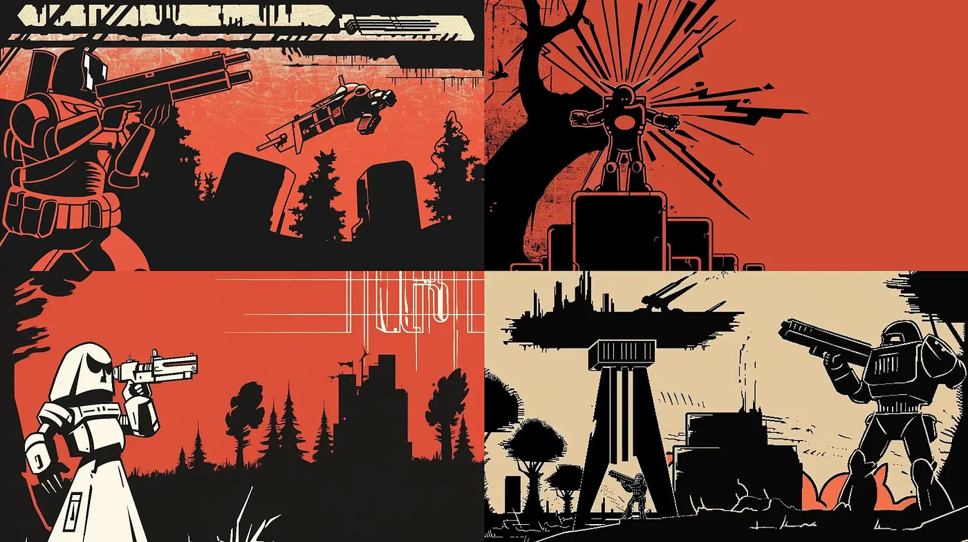 Silhouetted Contrast: A Bold Graphic Novel Approach with a Striking Red and Black Color Scheme - Midjourney sref style
