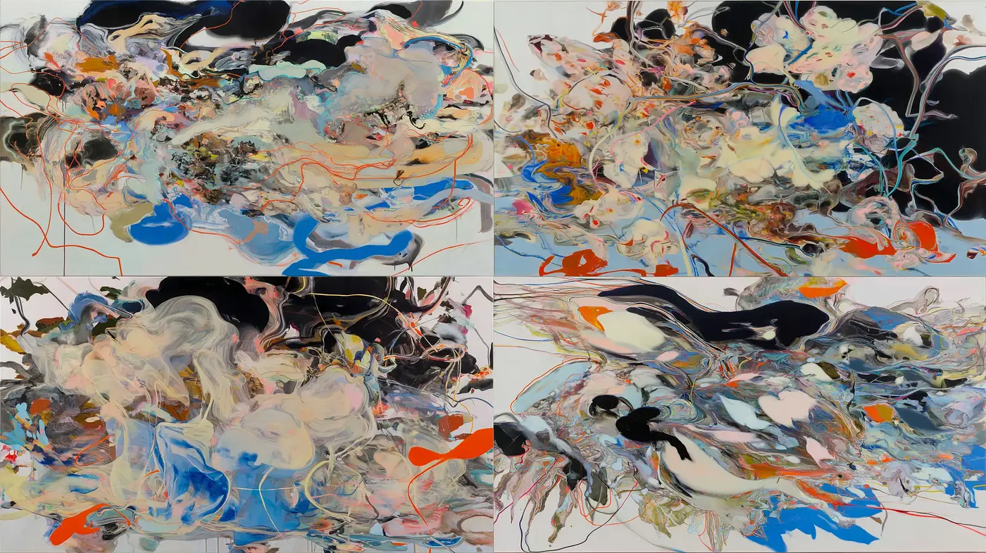 Dynamic Abstraction with Fluid Brushwork and Vibrant Color Contrasts - Midjourney sref style