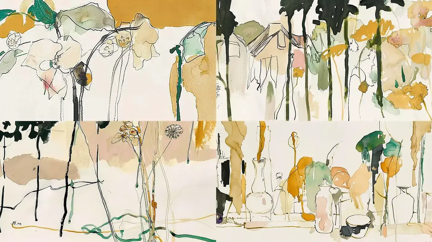 Whimsical Watercolor Musings with Ethereal Transparency and Pen Details - Midjourney sref style
