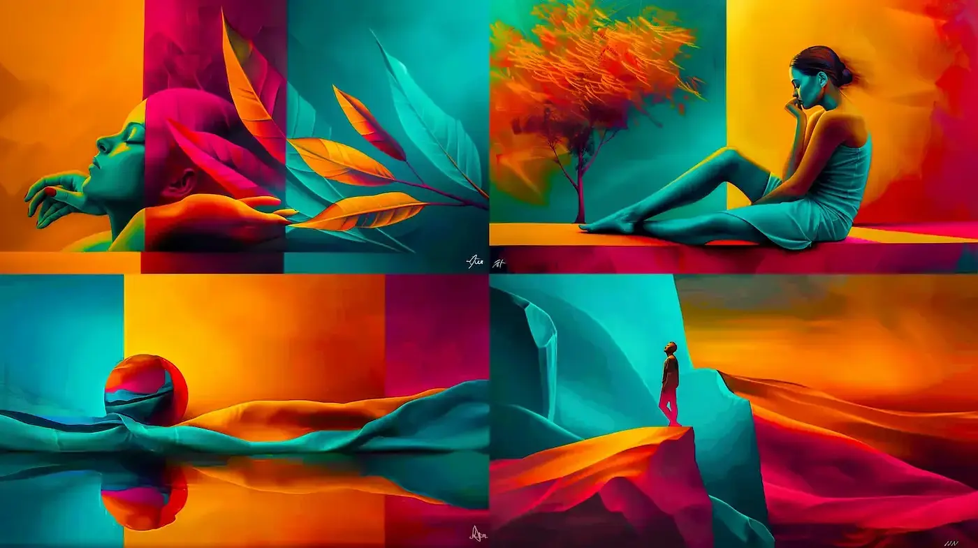 Vibrant Surrealism with Abstract Expressionist Undertones - Midjourney sref style