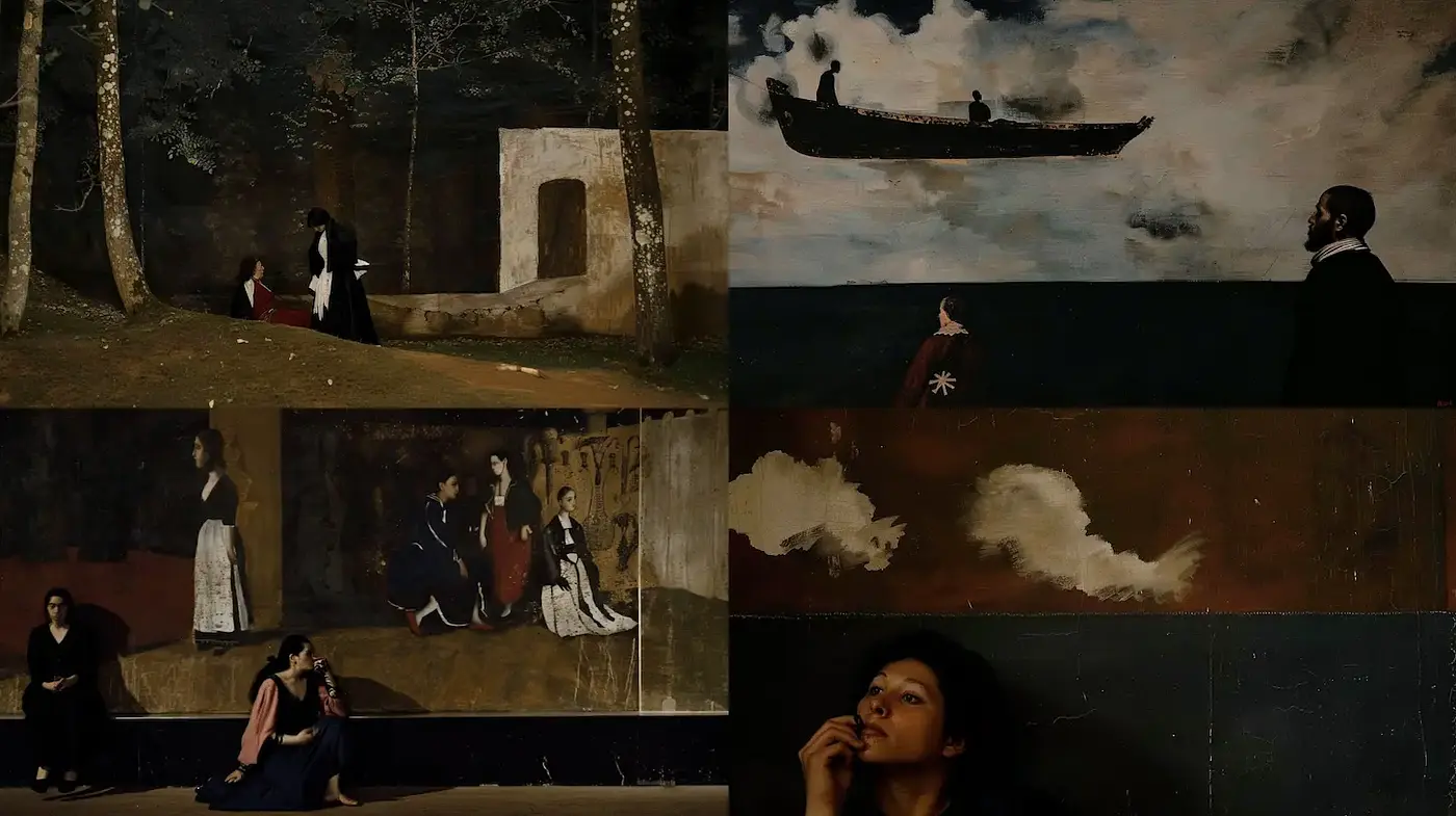 Artistic Fusion of Historical and Contemporary Elements in a Cinematic Style - Midjourney sref style