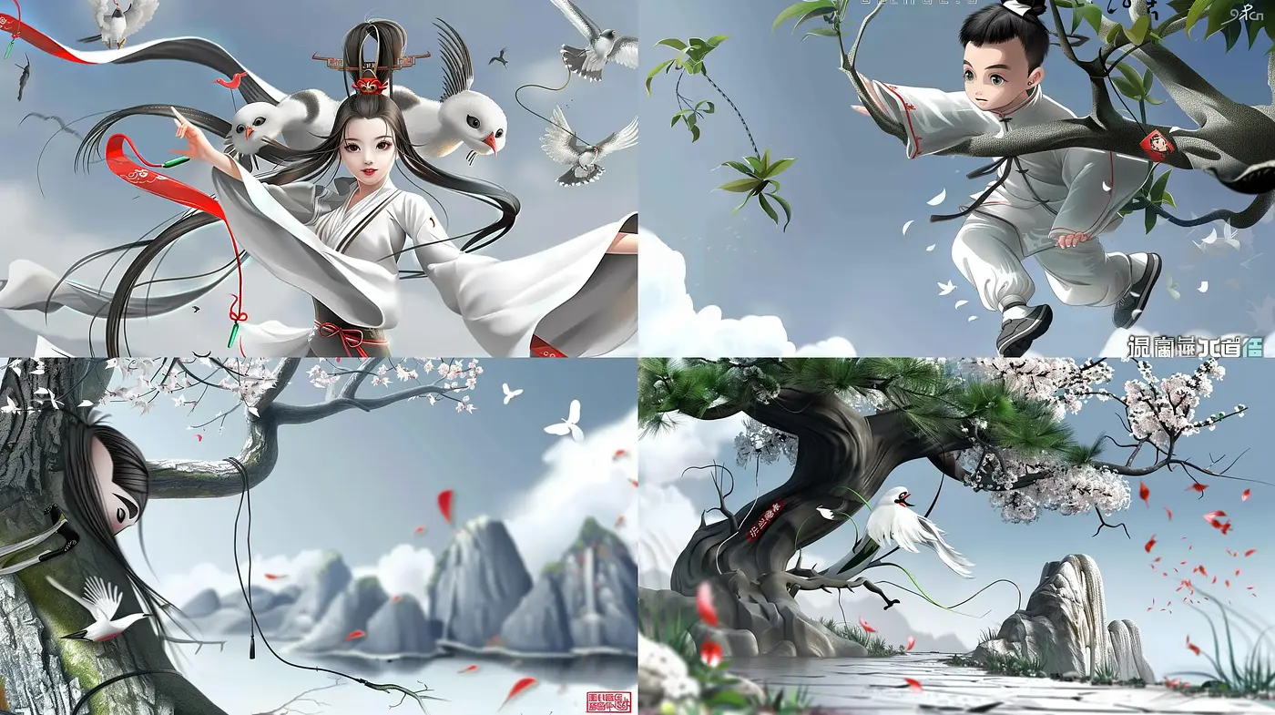 Ethereal Tranquility in Stylized East Asian Digital Paintings - Midjourney sref style